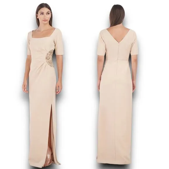 JS Collections Ashley Draped Column Gown Square Neck Special Event Champagne 4 - Image 2