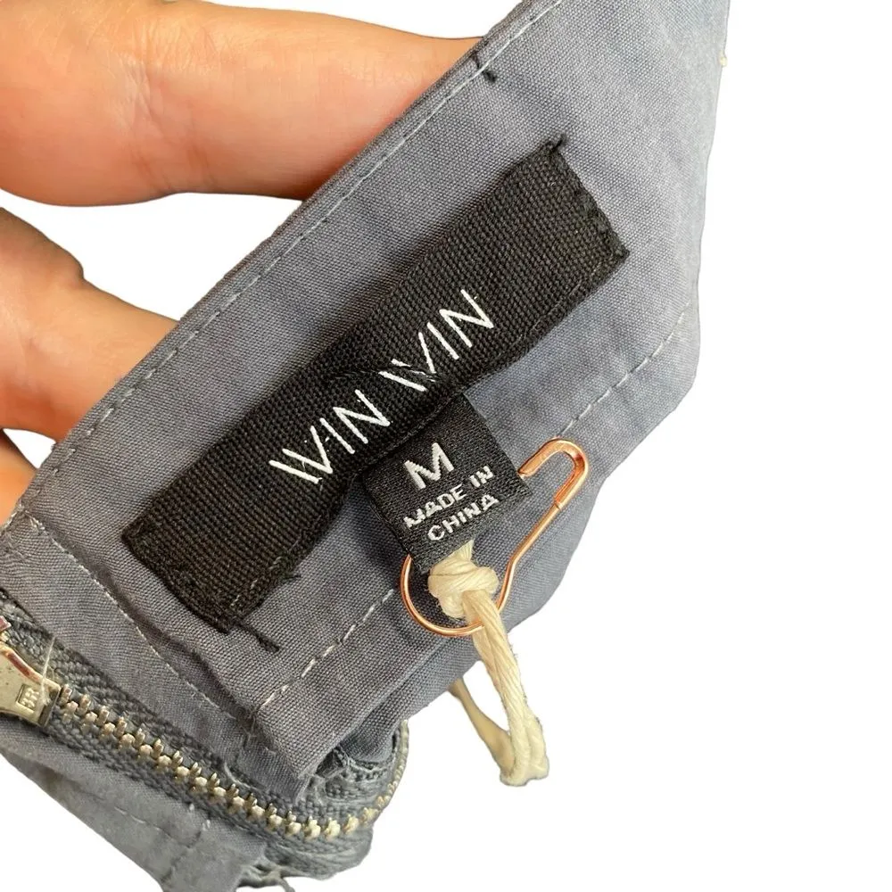 Win Win Women’s M Lace Up Corset Crop Top Bikercore Grunge Buckle Slate Gray New - Image 5