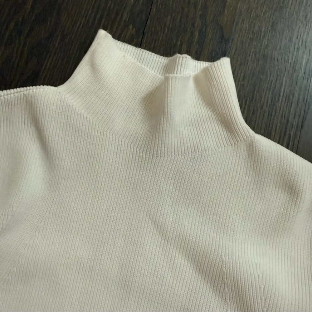 Cream Ribbed White Mock Neck Sweater - Image 3