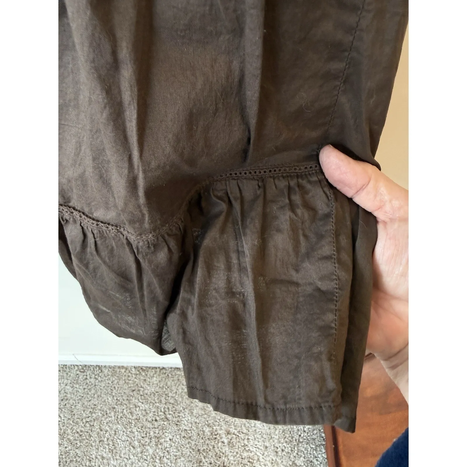 Vintage Y2K Old Navy Lined Tiered Midi Skirt Brown Women's Size M Elastic Waist - Image 3