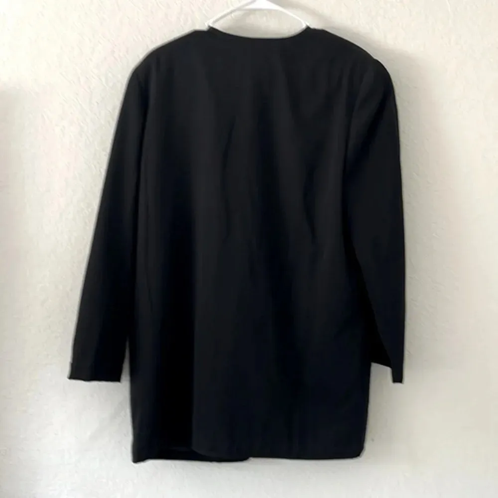 Vintage blazer size 12 black blazer shoulder pads pockets open front lined fall - Image 2