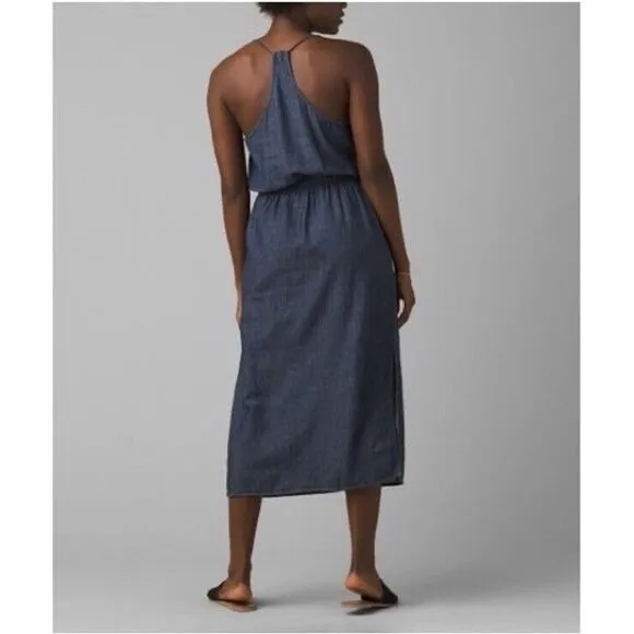 PrAna Sky Haven Organic Cotton Denim Midi Dress Women’s Small Deep Denim Blue - Image 2