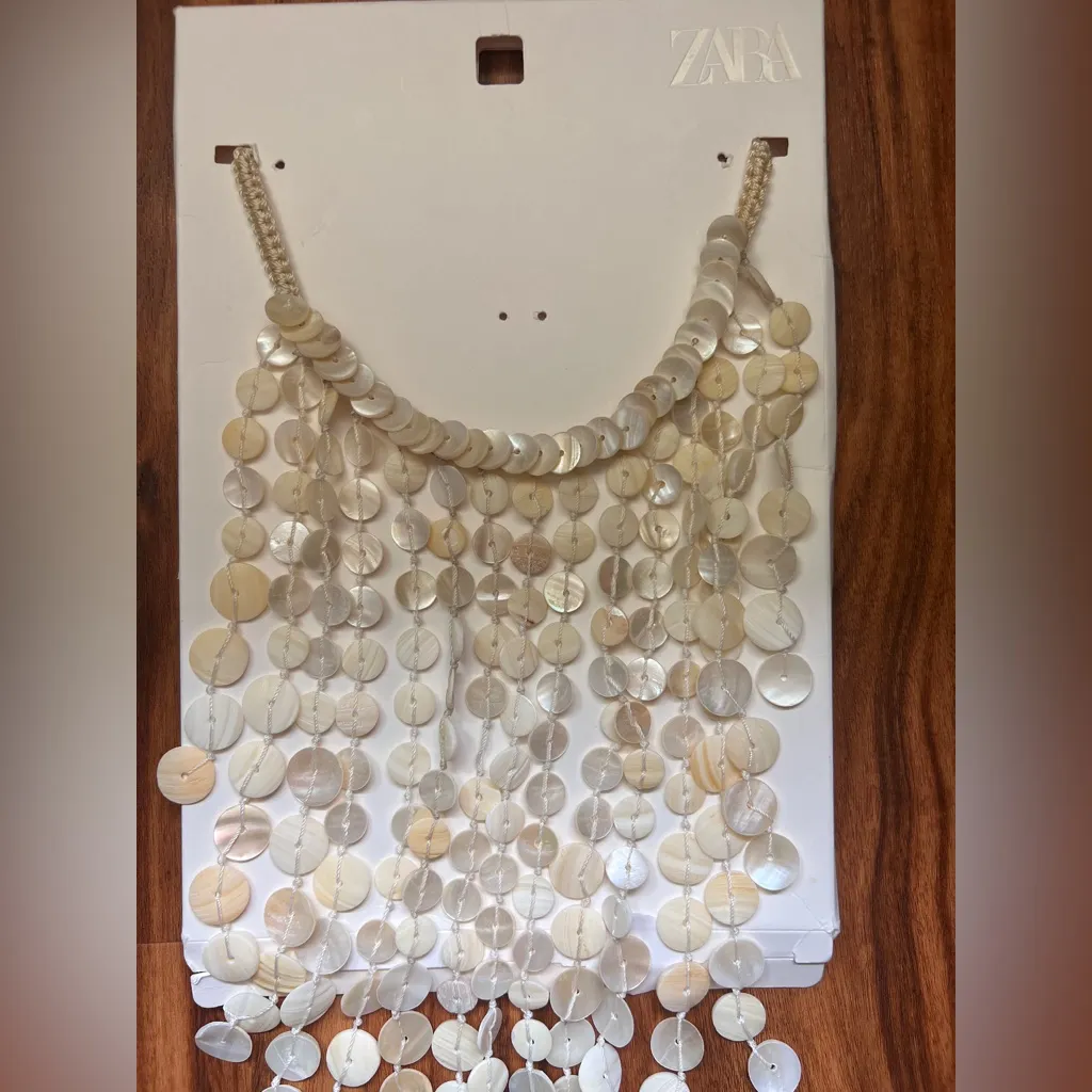 Zara Faux Mother of Pearl Pearlescent Bib Choker Necklace Tik Tok Waterfall - Image 4