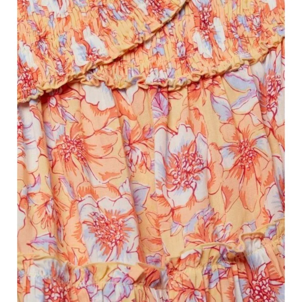 NEW/NWT Poupette St Barth Soledad Floral Print Smocked Mini Dress Size Small Orange - Image 4
