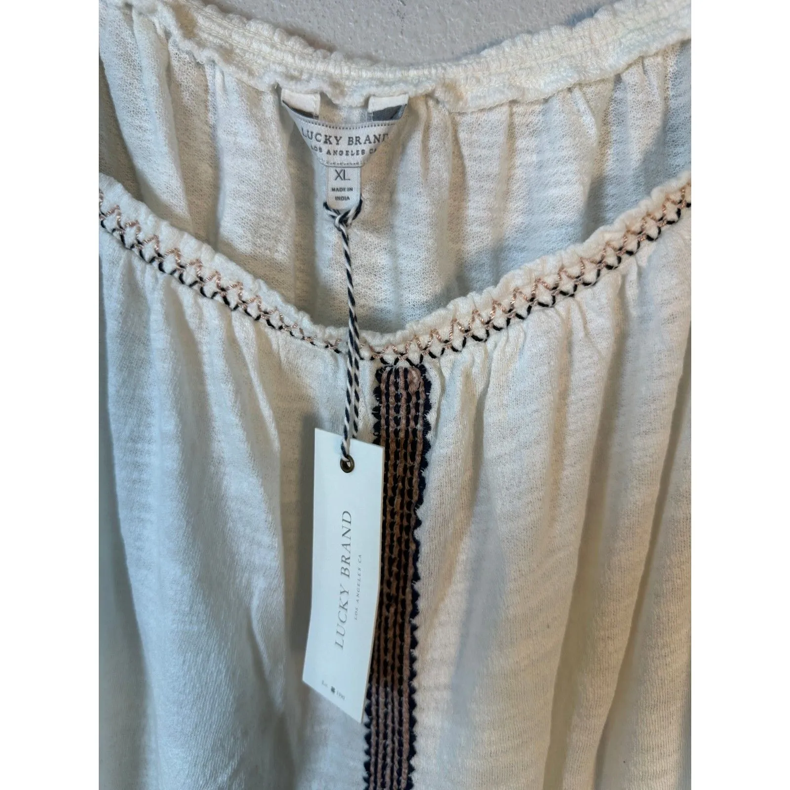 Lucky Brand Cream Embroidered Boho Bohemian Flowy Blouse Size XL NEW with Tags - Image 4