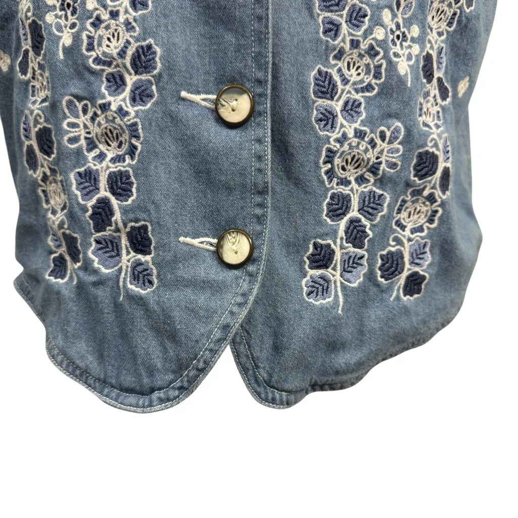 Vintage STONEBROOK Blue White Embroidered Denim Vest M Size M - Image 3