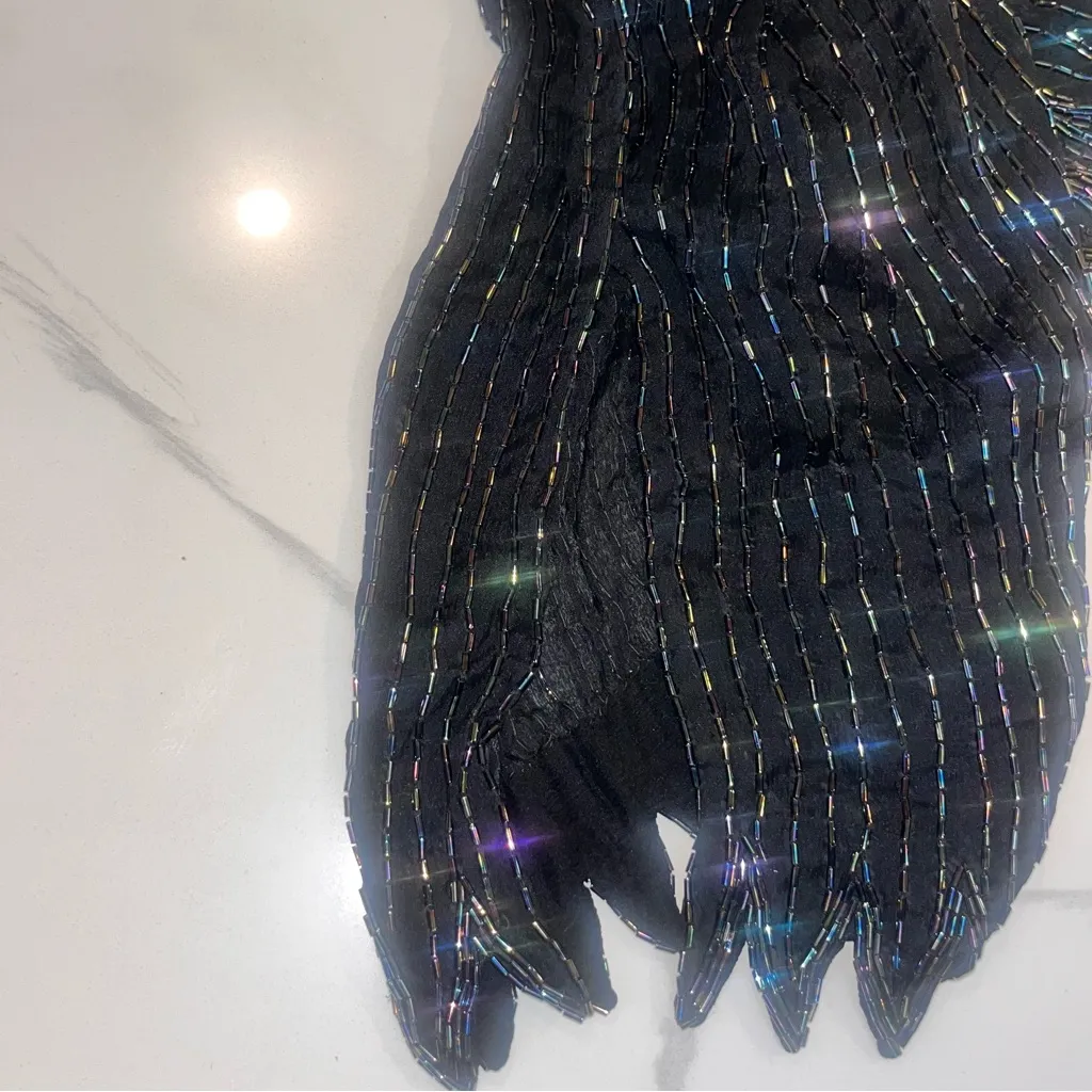 Vintage 1920s Style Art Deco Flapper Dress Black Iridescent Beaded Gatsby Dress Gold Size M - Image 15