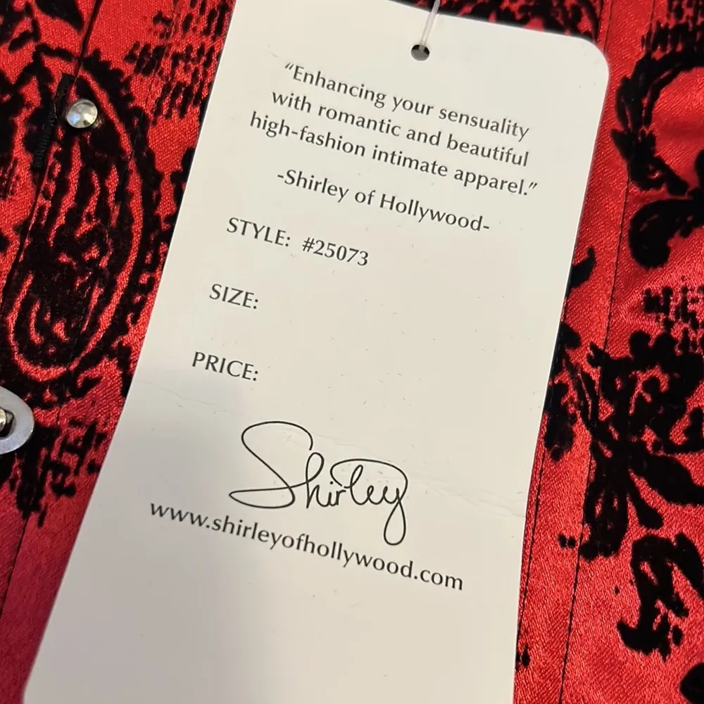 Shirley Of Hollywood Red Satin Black Velvet Paisley Corset Size L - Image 7