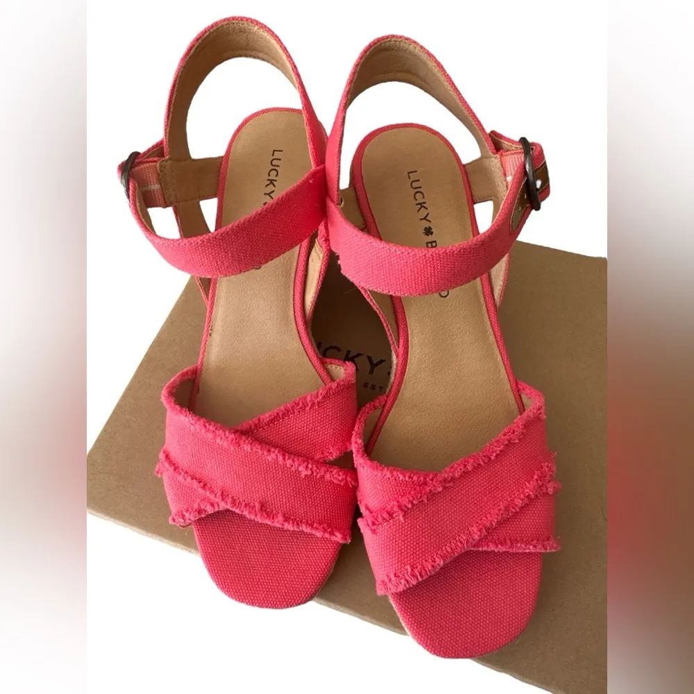 NWT Lucky Brand Women's Margaline Canvas Wedge Espadrilles Calypso Coral 7.5 M - Image 5