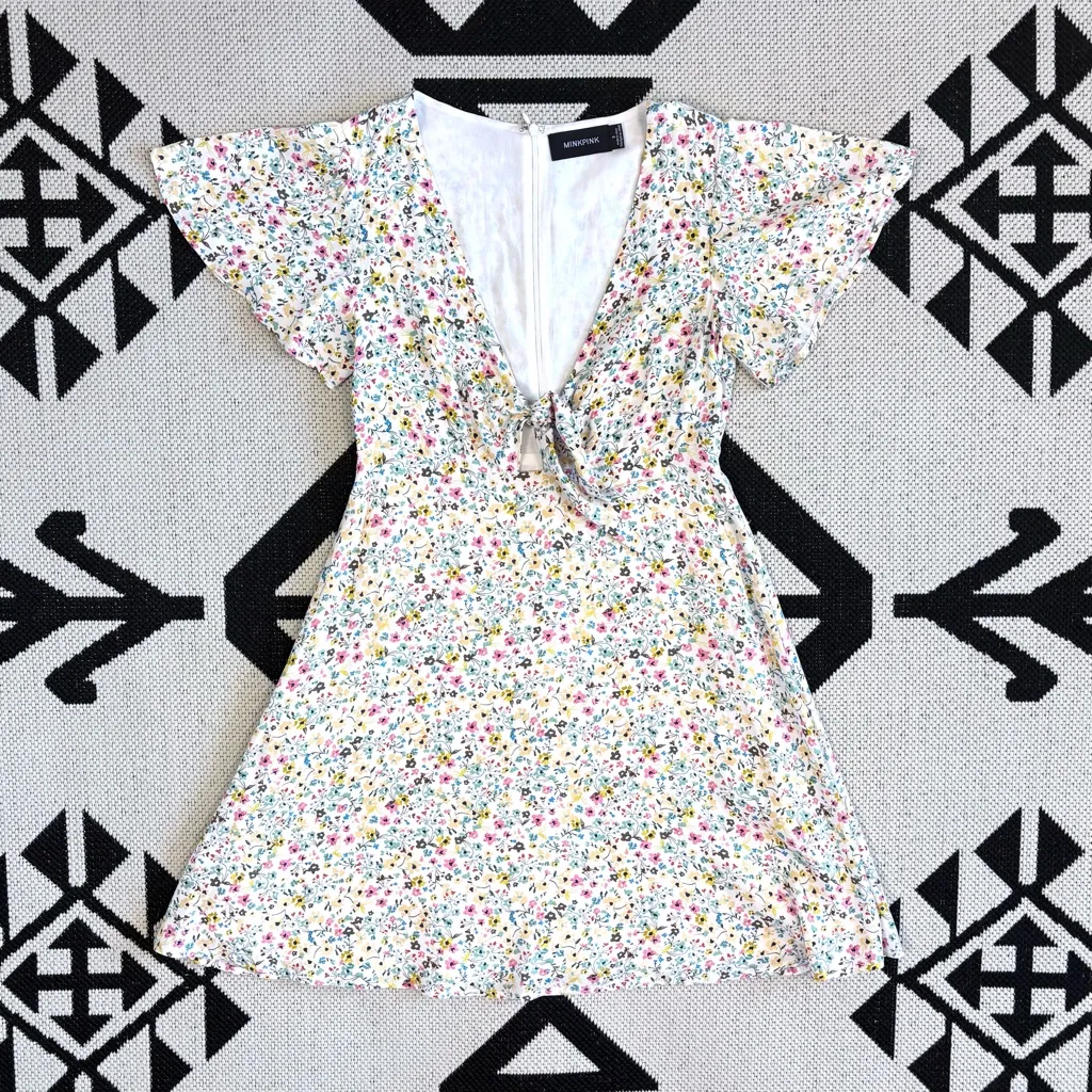 MINKPINK Rainbow Dreams Mini Dress In White Floral Print Small - Image 5