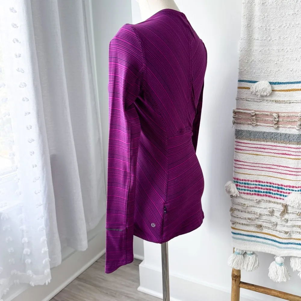 Lululemon Kanto Catch Me Long Sleeve Kanto Stripe Regal Plum Naval Blue Size 4 - Image 4