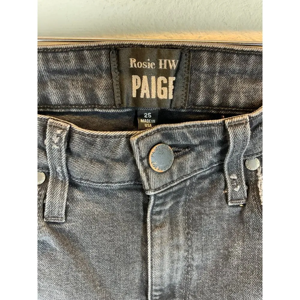 Paige Denim Jeans Size 25 Rosie HW Split Ankle Seam High Rise Faded Black - Image 3