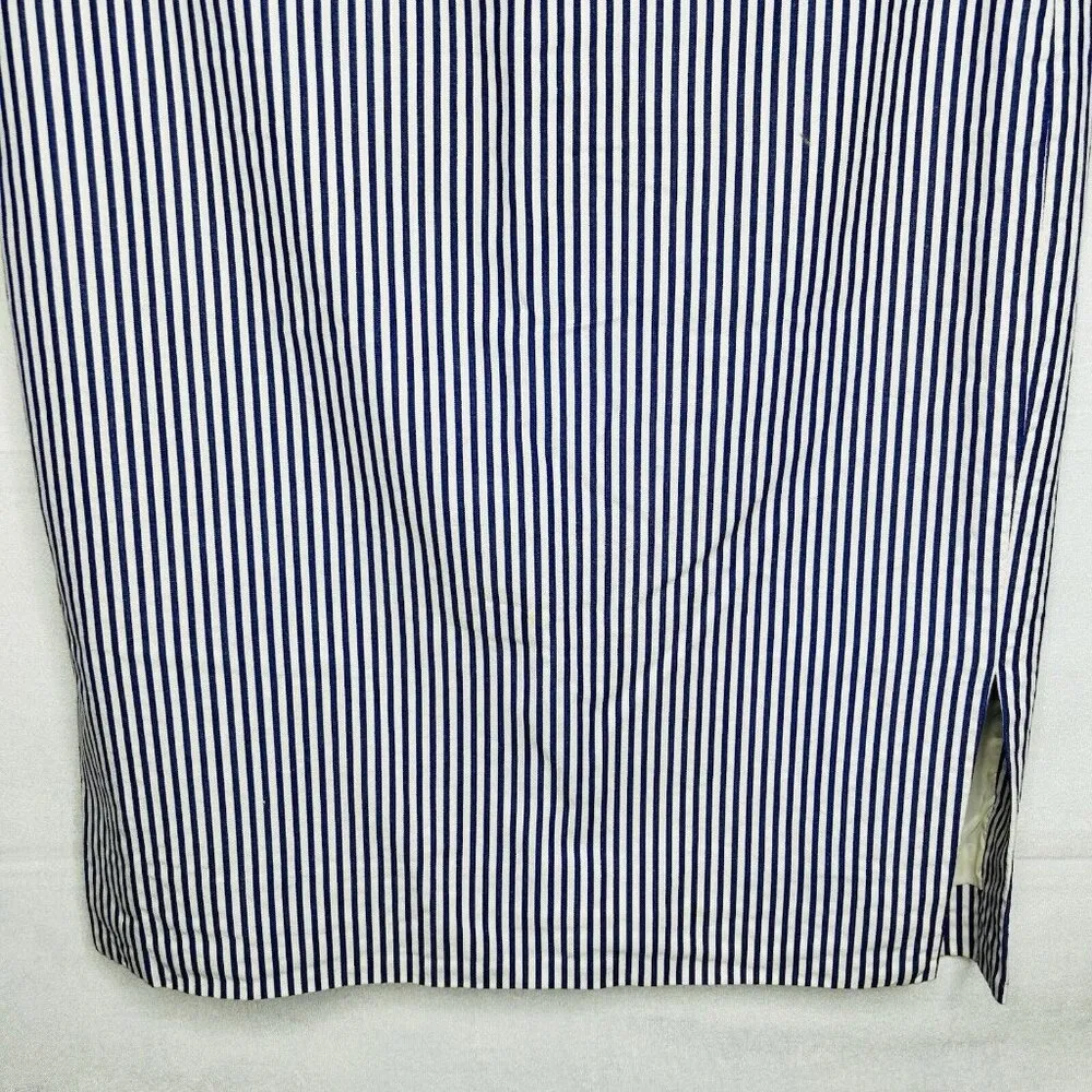 J. CREW Pencil Skirt Blue White Striped Cotton Lined Women's Size 0 Slit NWOT - Image 3