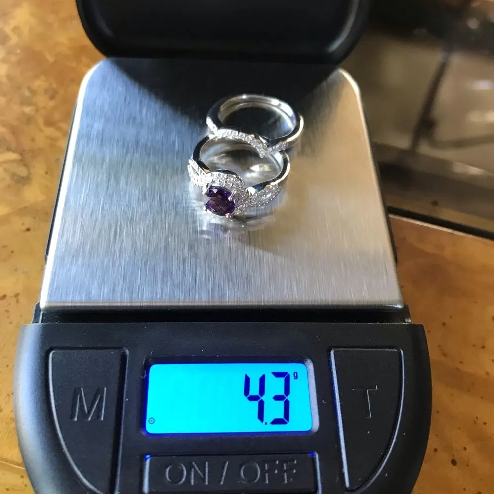 Natural Amethyst Moissanite Sterling Silver Ring Set Size 5 Purple - Image 8