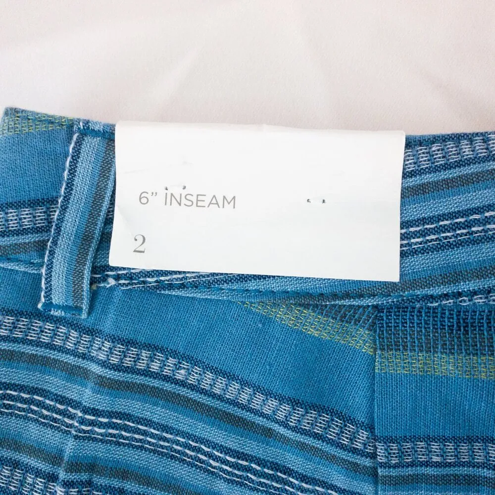 Loft  Striped Blue Green White Mini Shorts Womens Size 2 - Image 12