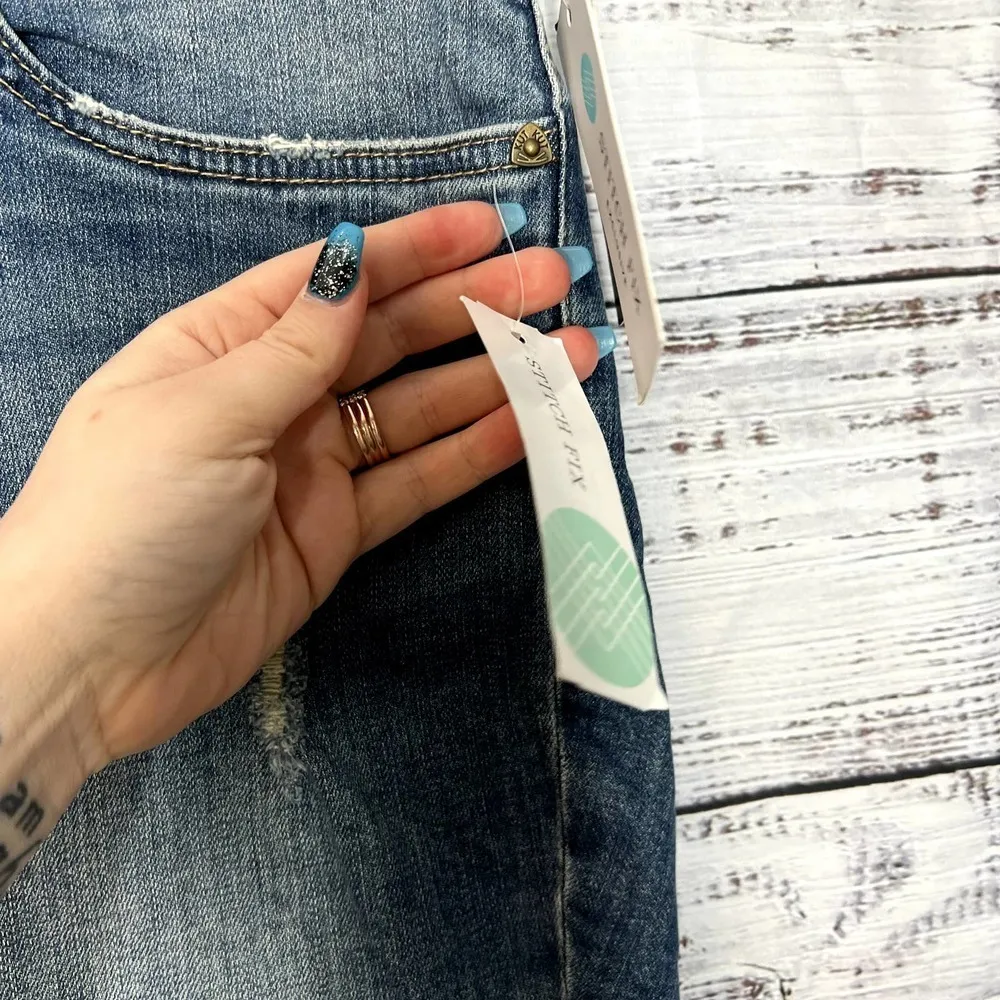 KUT from the Kloth Jane High Rise Fray Jean Shorts NWT 24W Blue - Image 4