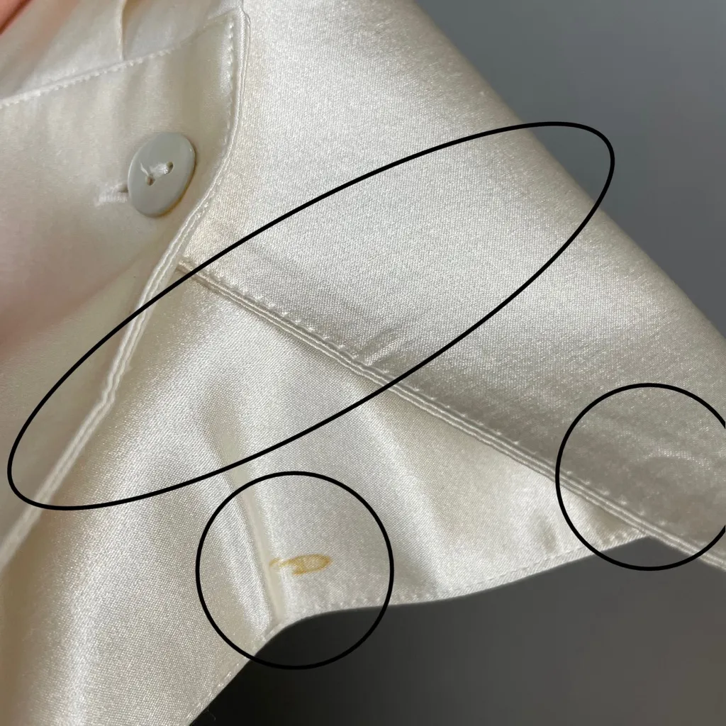 Paperwhite Silk Blouse‎ Stretch Cream White Size 4 Top Ruffle Collar Button - Image 10