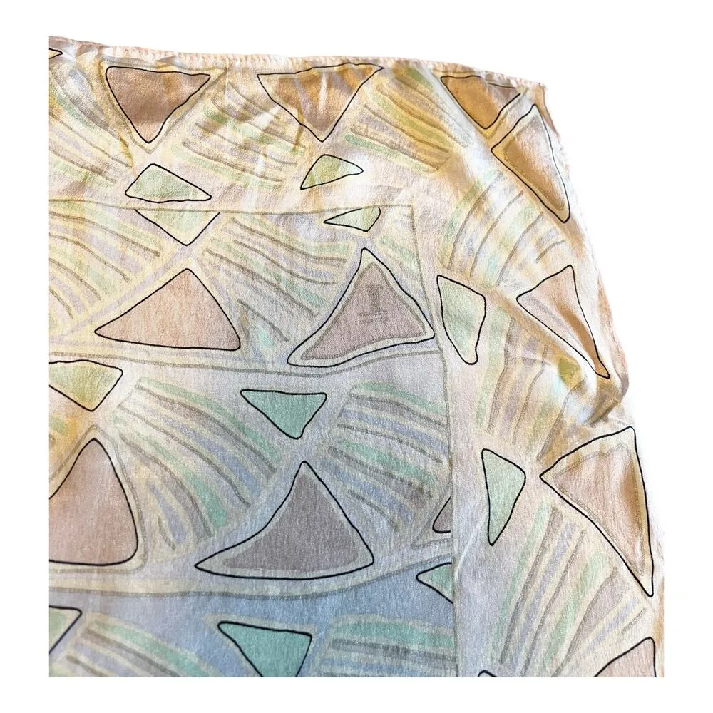 HONEY VINTAGE Silk Scarf Japan Square Chiffon Geometric Multicolor 30 in EUC Pink - Image 5
