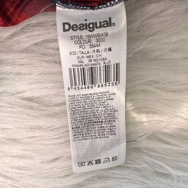 Desigual Womens Red Blue Plaid Tunic Top Long Sleeve Front Pockets Pullover XL‎ - Image 10