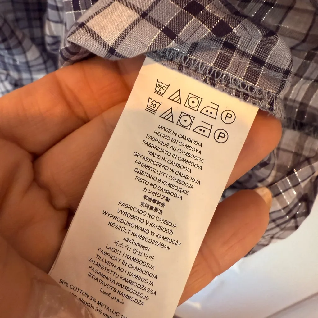 NWOT Women’s Michael Kors Blue Plaid Off the Shoulder Top Size XL Metallic - Image 8