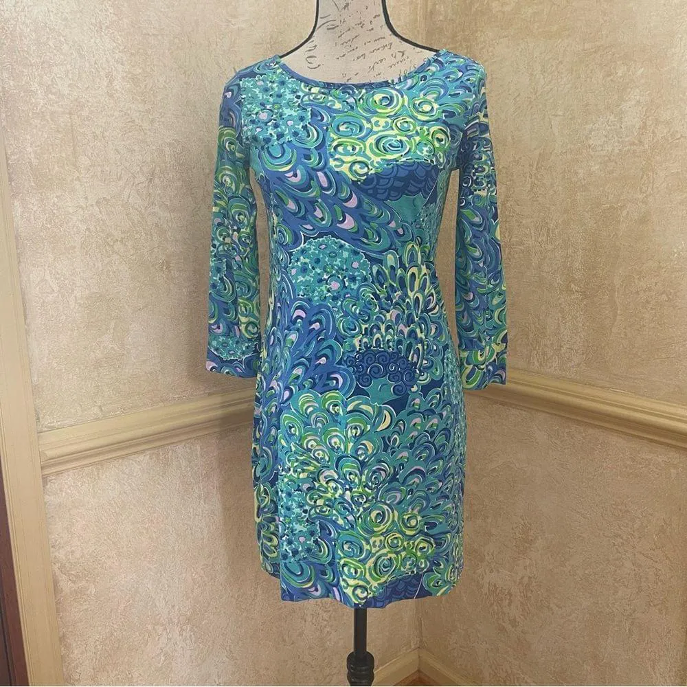 Lilly Pulitzer Marlowe Peacock T-Shirt Dress Blue Green Boatneck Size XS - Image 3