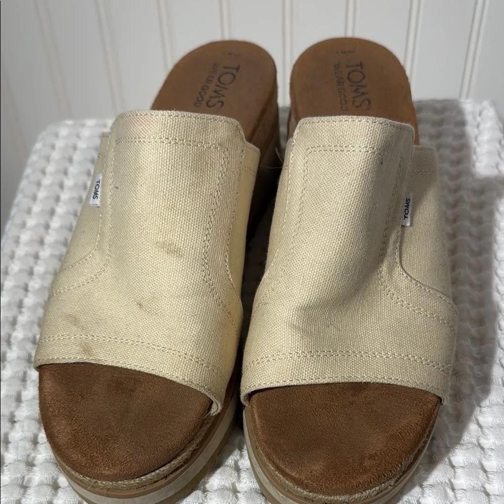 Toms Cream Mules Casual Slip-On Shoes Women's Adria Wedge Sandal Neutral 9 - Image 3