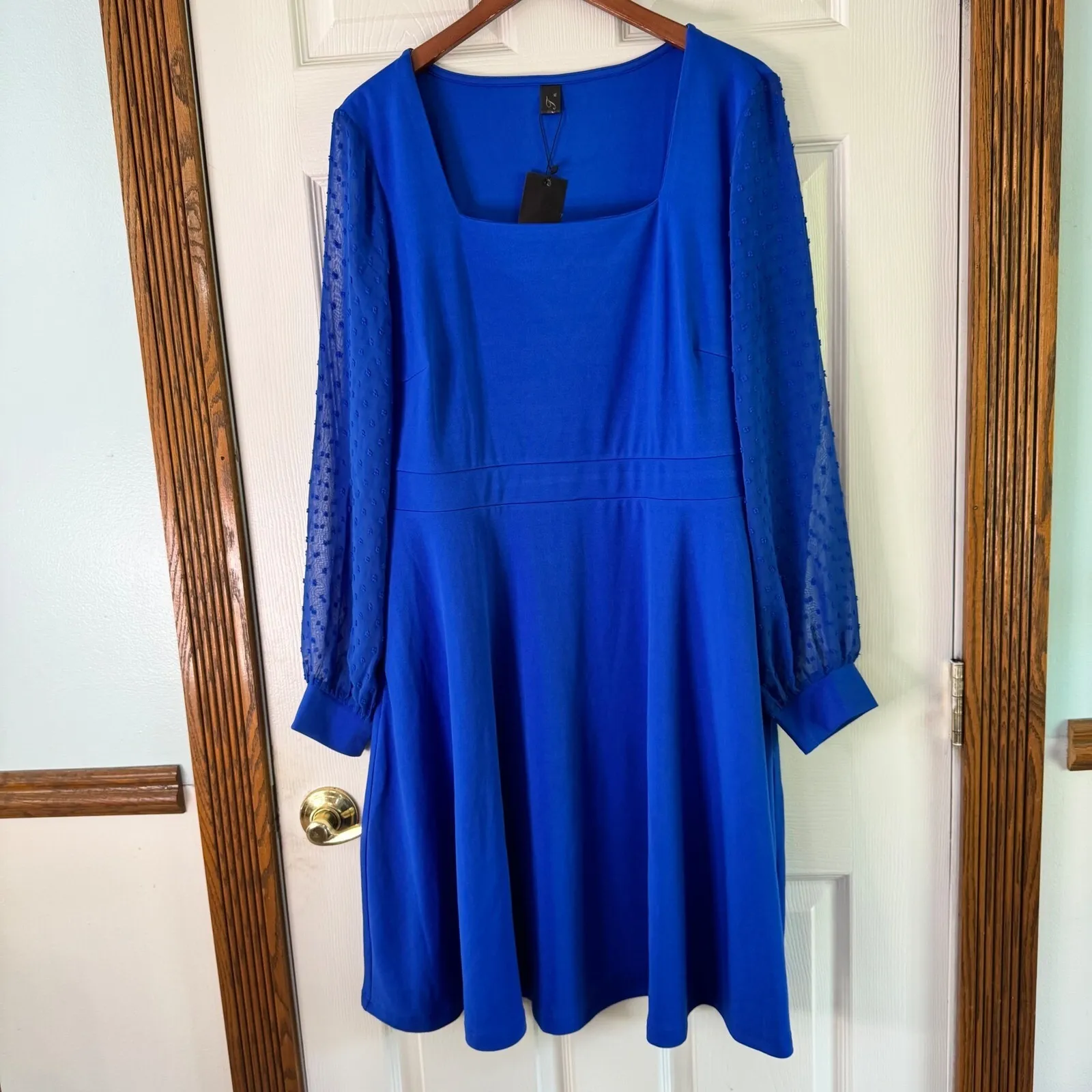 Seta T Fit & Flare Dress Square‎ Neck Long Sleeve Party Cocktail XL Blue - Image 10