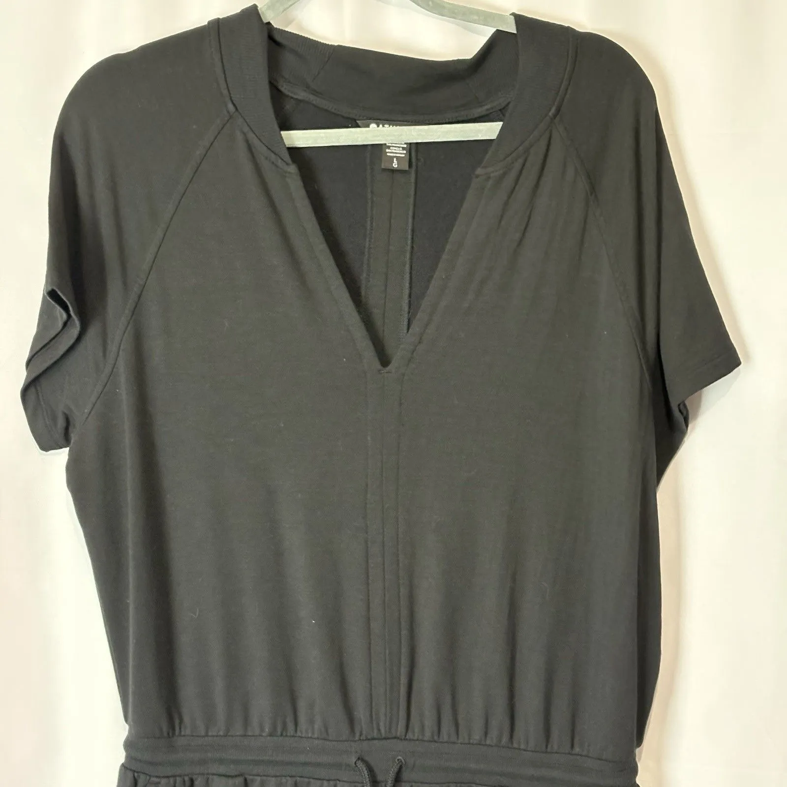 Athleta Balance Romper Women's Large Black Stretch Tie-Waist V-Neck Athleisure - Image 5