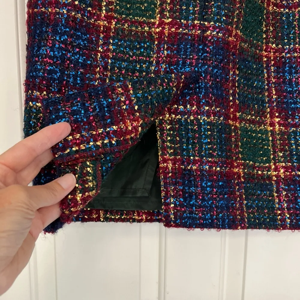 Vintage Terry Made in France‎ Plaid With Metallic Gold Tweed Pencil Skirt Size 10 - Image 4