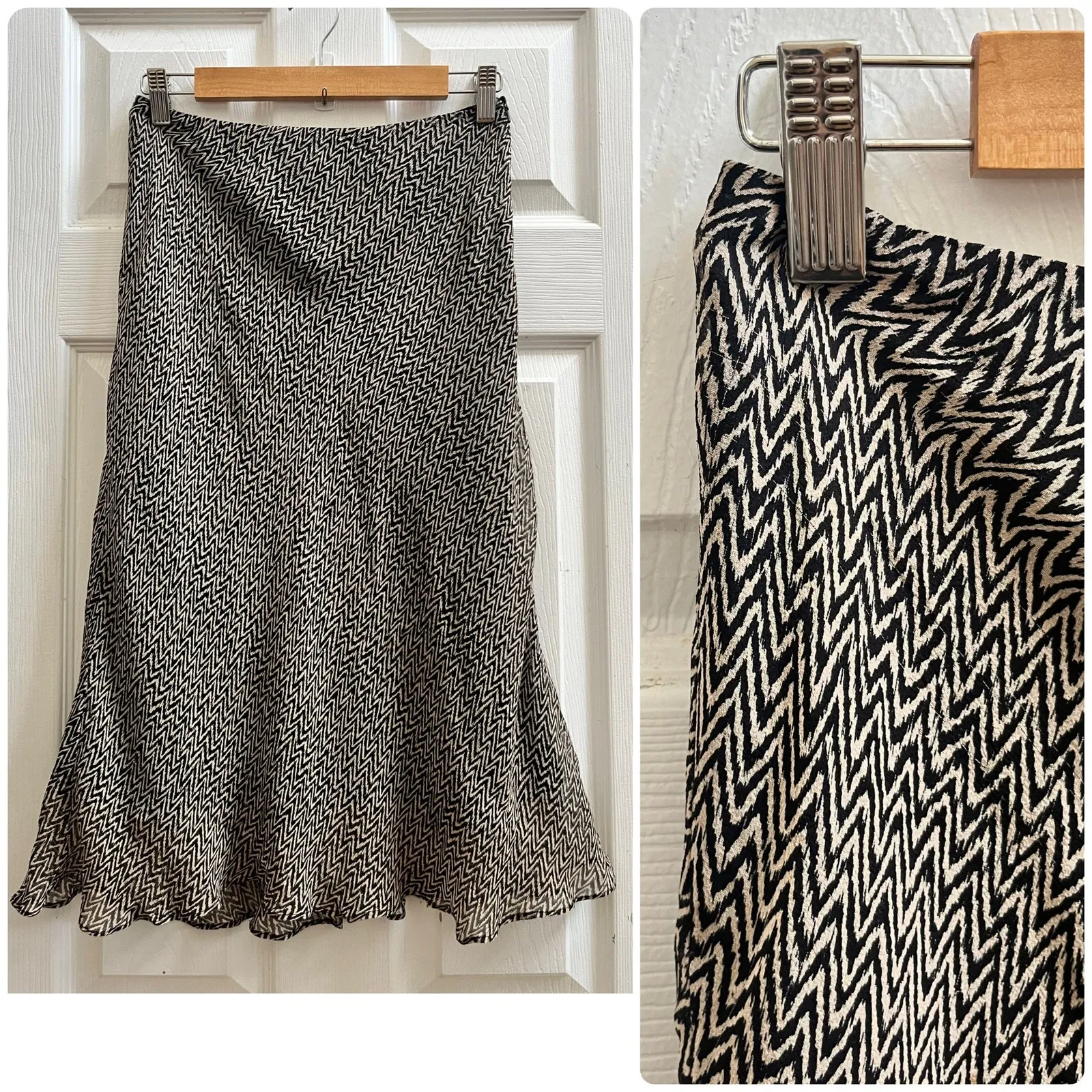 Y2K 90s Spenser Jeremy Silk Geometric Print Fully Lined Skirt Size 6/Small VTG Tan - Image 2