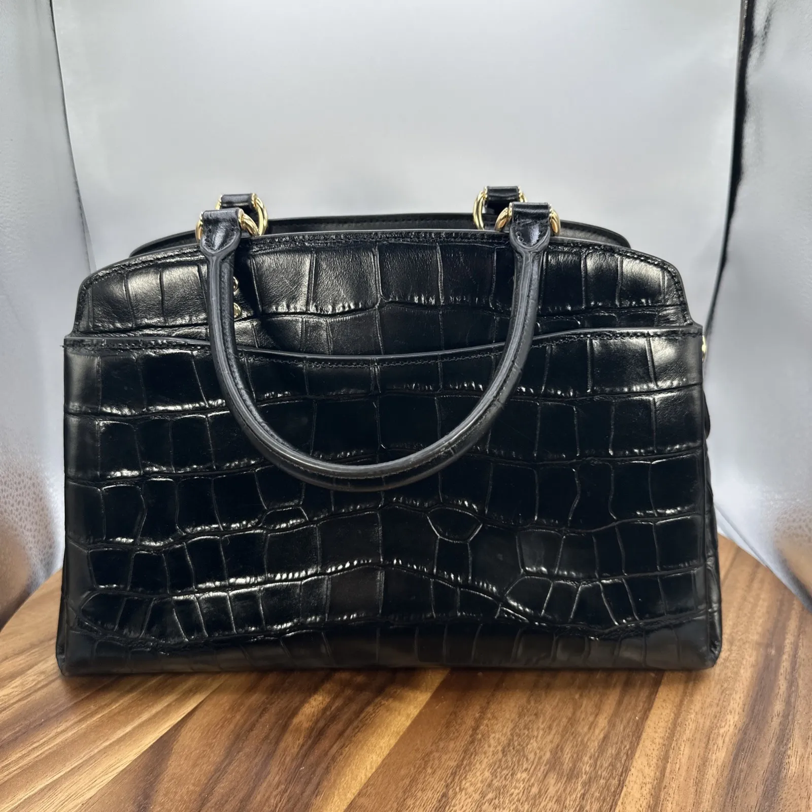 Coach Lillie Carryall Black Crocodile Embossed Leather Satchel Handbag - Image 5