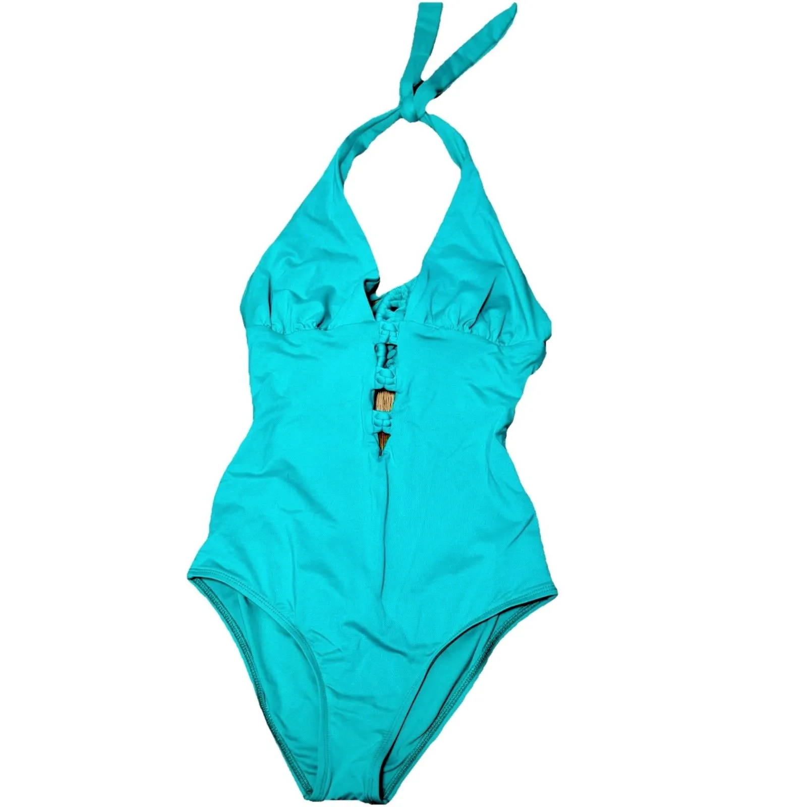 L*Space Portofino Halter One Piece Swimsuit Blue Turquoise Size 6 Cutout USA - Image 3
