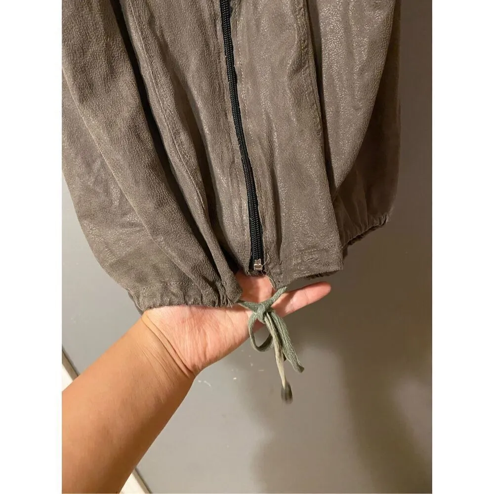 Miilla Womens Jacket Dress Taupe Faux Suede Anorak Drawstring Hoodie Large Gray - Image 6