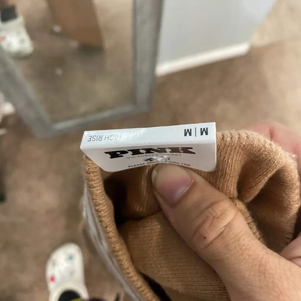 Victoria's Secret Pink Camel Varsity Knit Jogger Pants Sz M NWT Tan Size M - Image 6