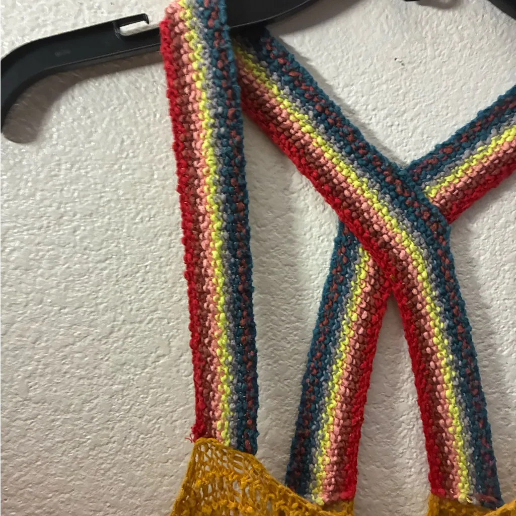 Free People Winding Road in Yellow Crochet Open Back Knit Tank Top M - Image 10