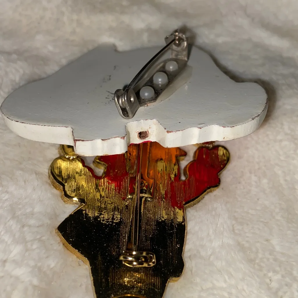 VTG SANTA CLAUS PINS Wood Enamel Brooch Red - Image 4