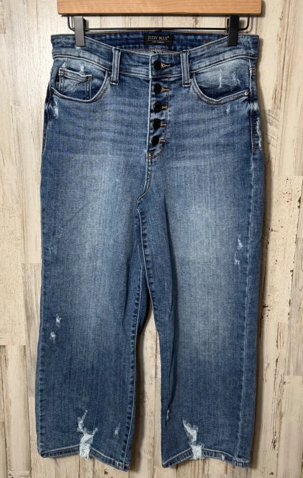 Judy Blue Wide Leg High Rise Button Fly Distress Jeans Womens Size 7/28 - Image 1