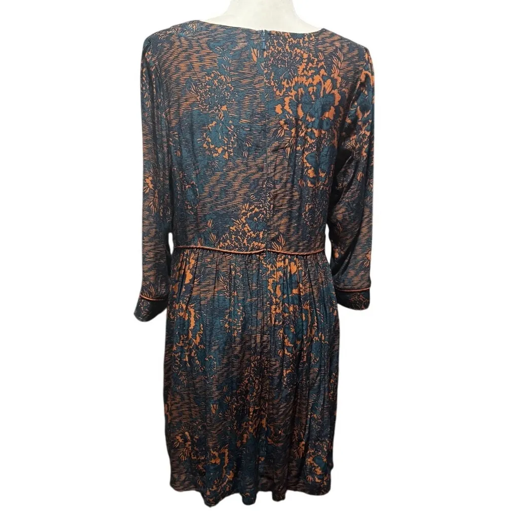 Peruvian Connection Saffron and Teal Boho Floral Viscose Dress — Size M - Image 3