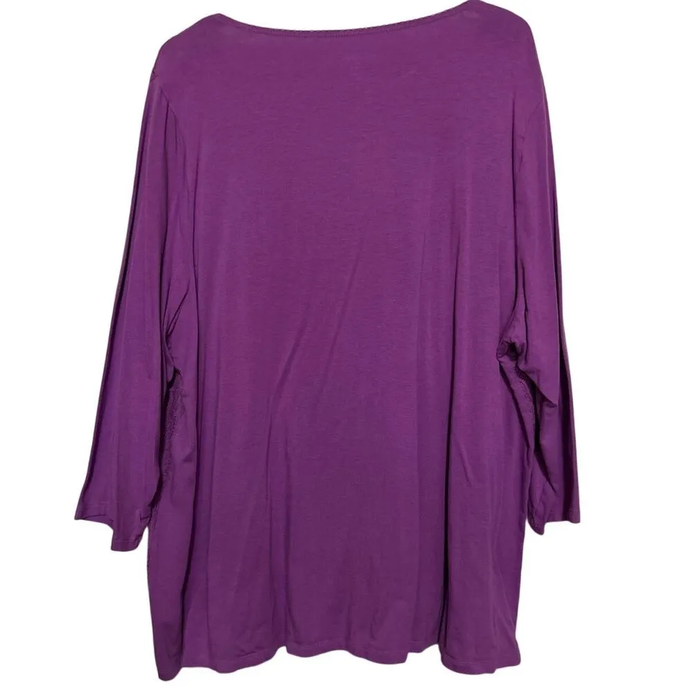 Kim Rogers Women's Purple Floral Lace Long Sleeve Pullover Blouse Size‎ 3X - Image 2