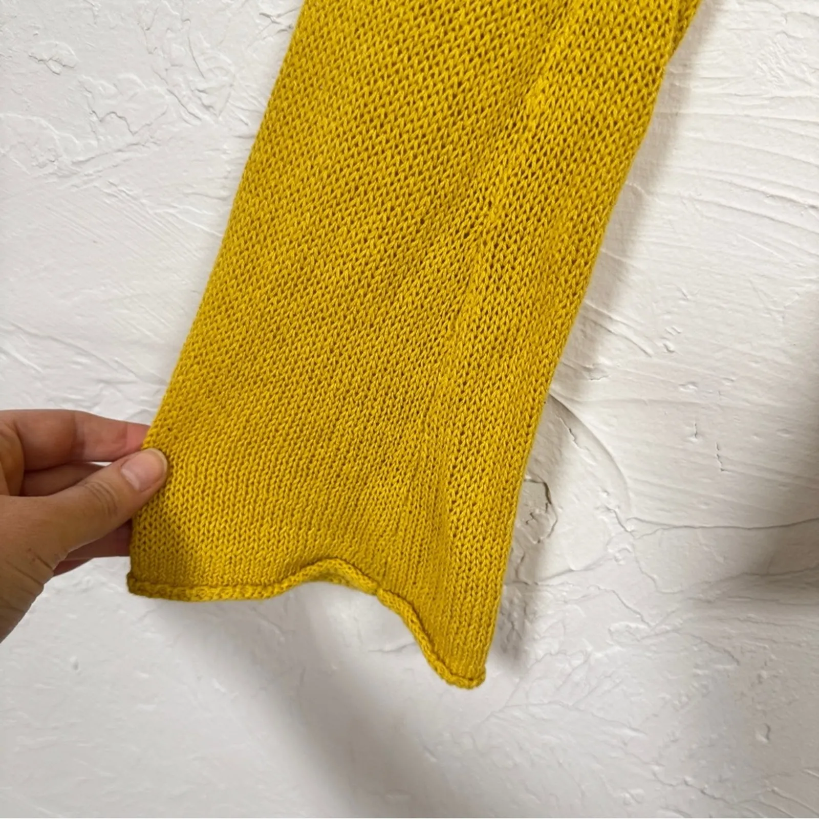 Moth Anthropologie Yellow Linen Open Knit Pullover Sweater Womens S Beach Casual - Image 5