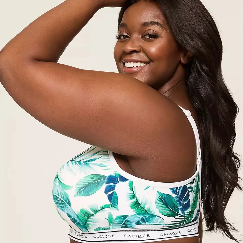 Cacique Lane Bryant 40DD Wireless Cotton Bra Tropical Leaf Print 4X - Image 2