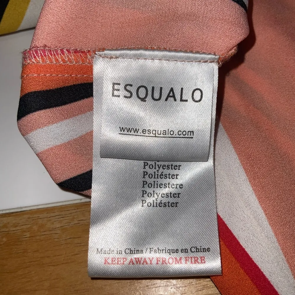 Esqualo Orange Multicolor Stripe Tie Front Tab Sleeves Button Front Blouse Sz 8 - Image 13