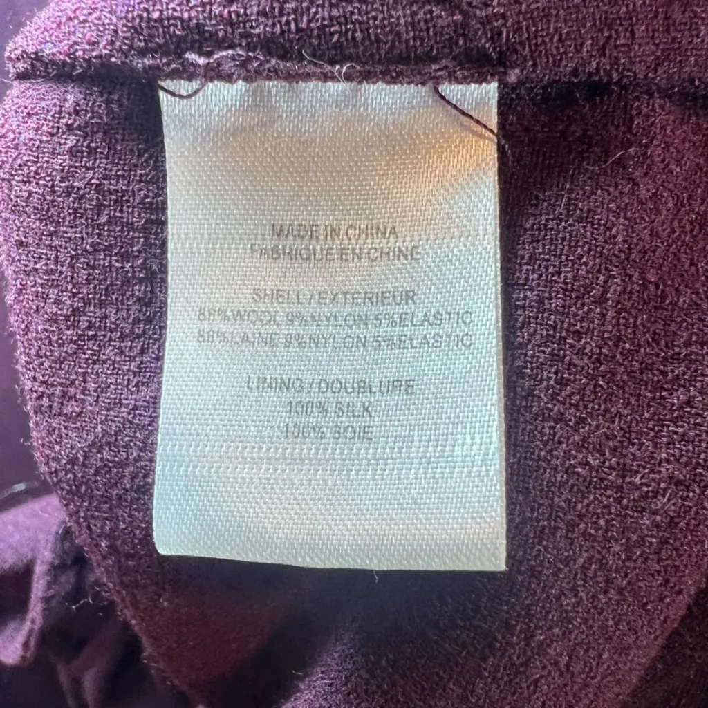 Theory Women's Wool Blend Baby Doll Dress Burgundy V-Neck Bell Sleeves Sz Medium - Image 10