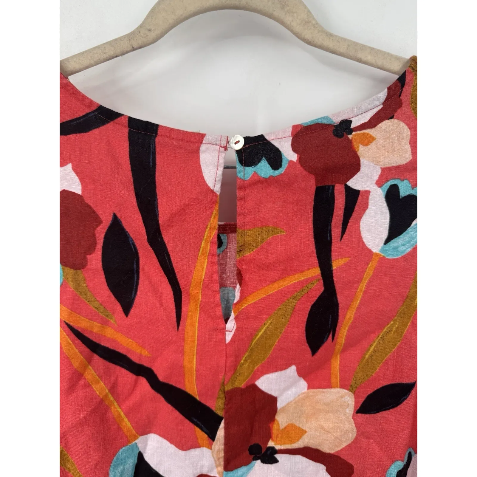 Sigrid Olsen 100% Linen Tropical Mini Dress Women Large Red Vacation Resortwear - Image 7