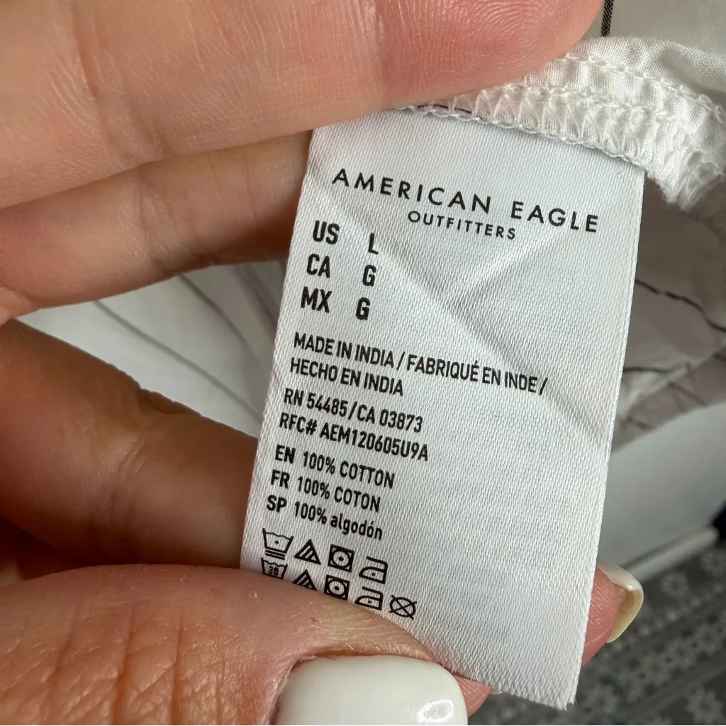 American Eagle Women's White Button Front Striped Shirt Large Oversized Dressy - Image 4