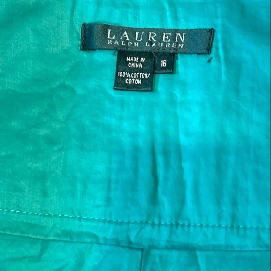 Lauren Ralph Lauren A-line pleated cotton skirt in a teal / turquoise Size 16 - Image 5