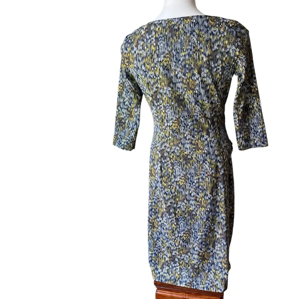 J. McLaughlin Navy, Yellow & White Print Catalina Cloth Ruched Side Dress, Sz S - Image 6