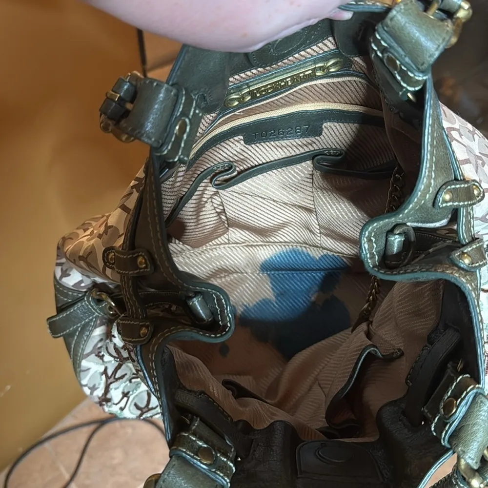 RARE Beautiful Lockheart By Brighton Green Leather Beaded Tote Bag - Image 12