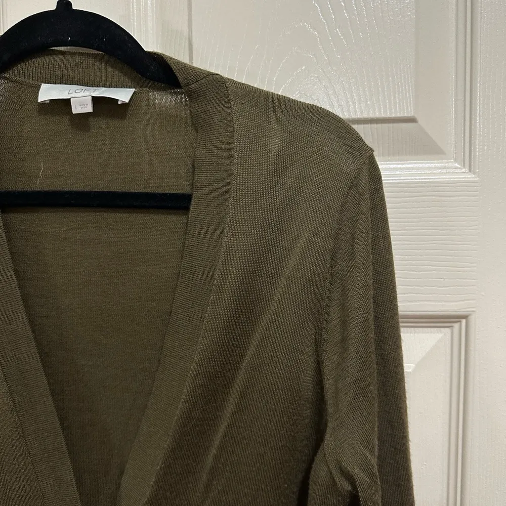 LOFT button down wool blend cardigan pine forest green size large - Image 4