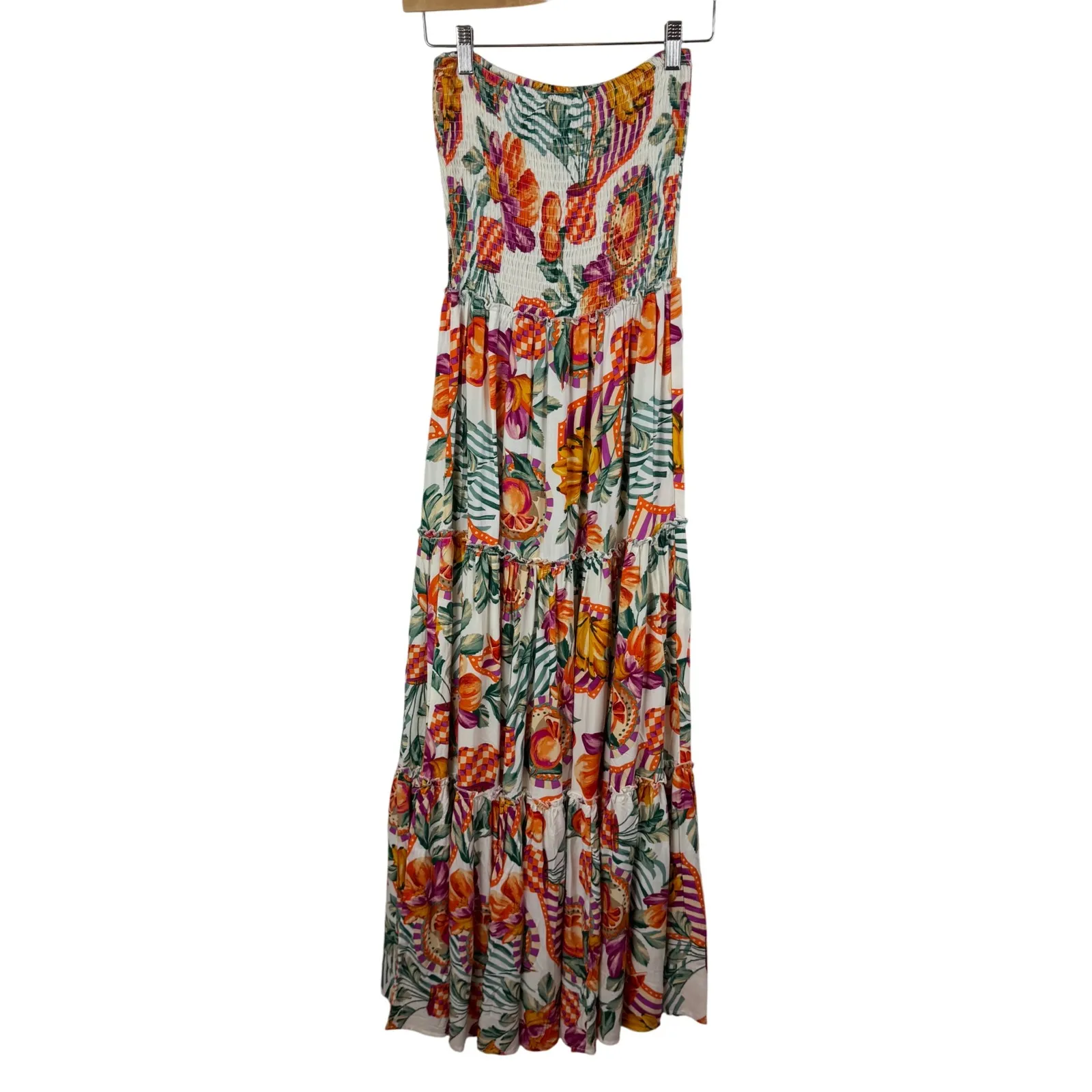 NWT Abel The Label Fruit Print Maxi Dress Small Smocked Tiered Tropical Resort - Image 4